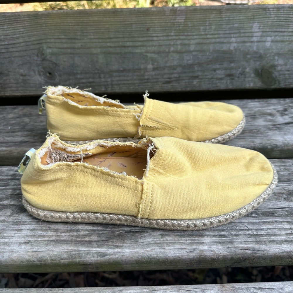 Vionic Beach Laguna Sun Yellow Canvas Frayed Espadrille Slip On Sneakers Sz 8.5